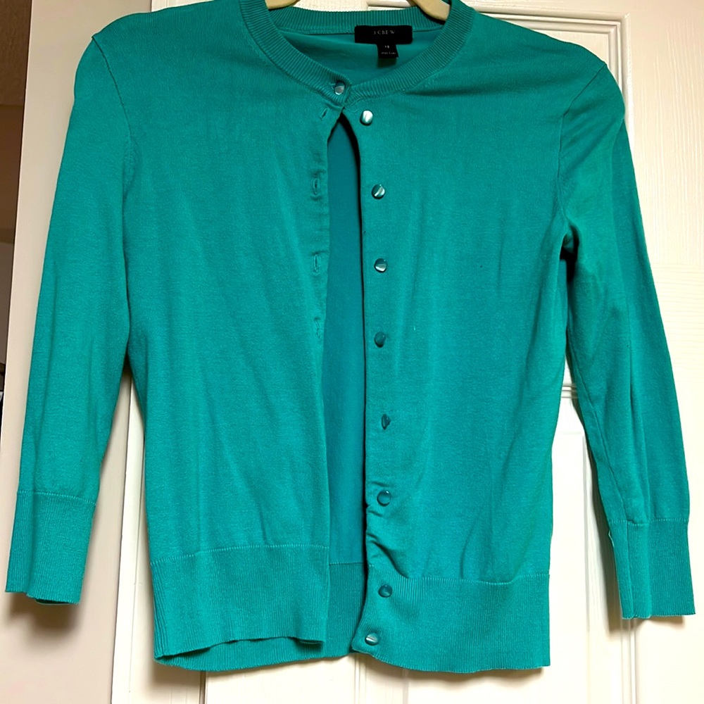 JCrew aqua button cardigan